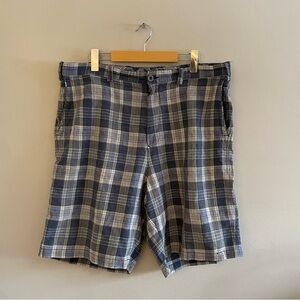 Tommy Bahama Blue & Cream Plaid Linen-Silk Men’s Shorts – Size 36 EUC